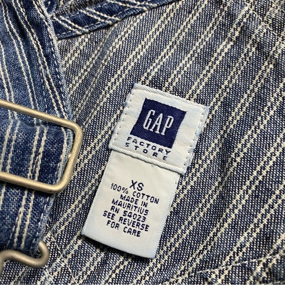 GAP Y2k Blue White Stripe Railroad Overalls Bibs Size XS - Picture 3 of 6